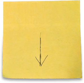 A yellow sticky note. It has a roughly-drawn arrow pointing down. Presumably, this scrolls you down to the content area.